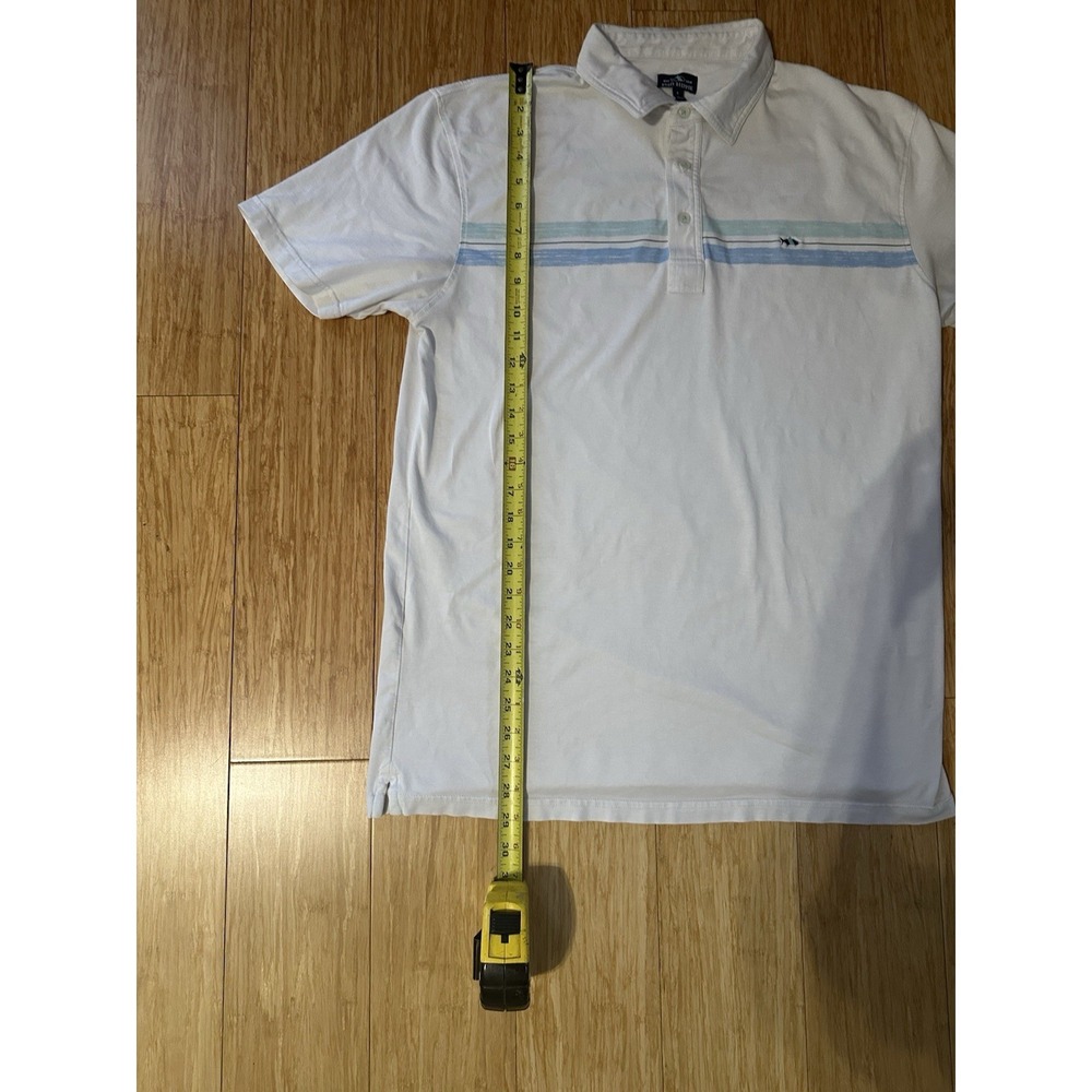 Fish Hippie Polo Men's Large White Blue Stripe Short Sleeve Polo Shirt - Picture 4 of 6